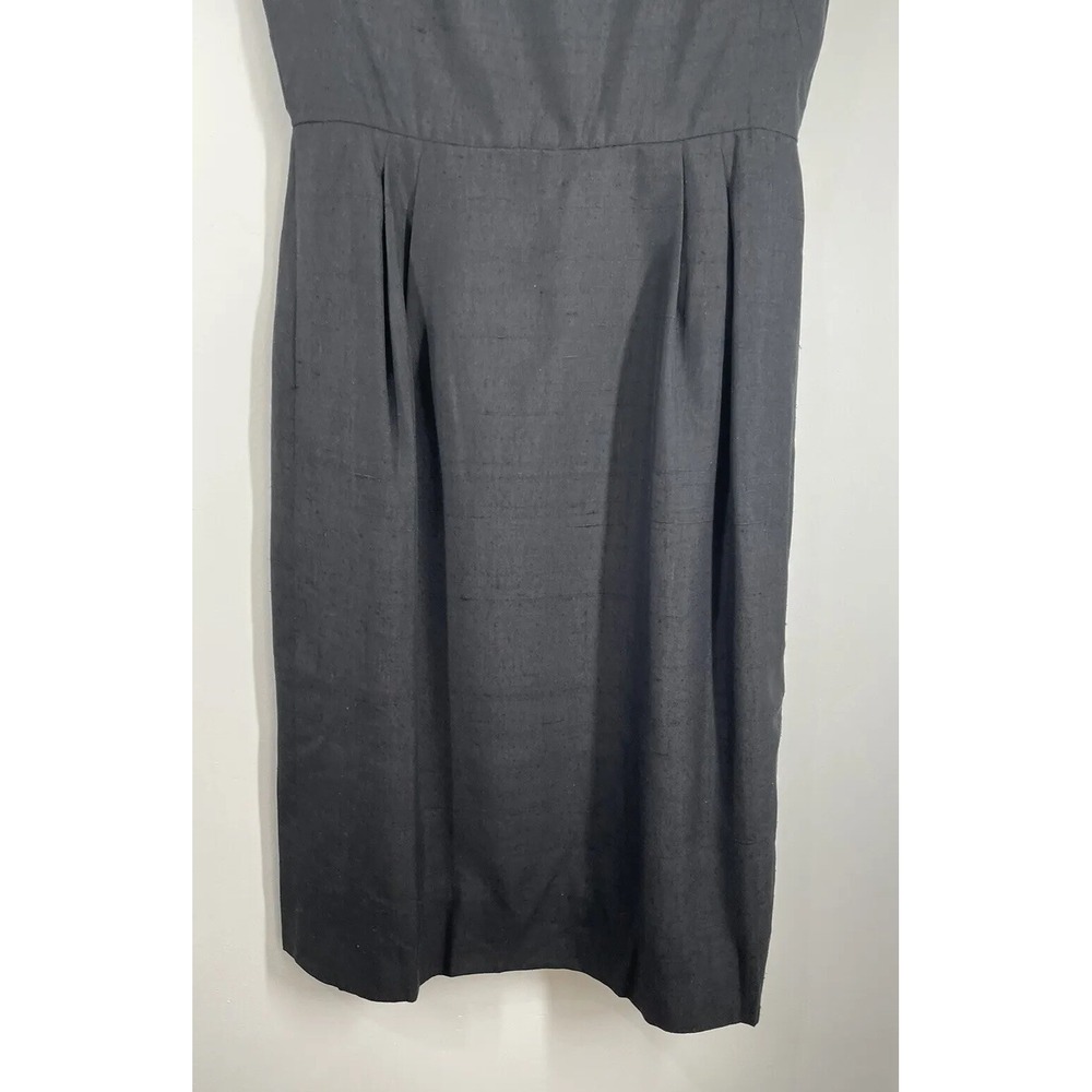 VTG 60s Little Black Dress Pencil Wiggle Square Side Arm Hole Pockets 38" Chest - Picture 5 of 13